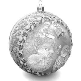 Set of 2 silver Christmas balls "Snowflakes and Bullfinches"